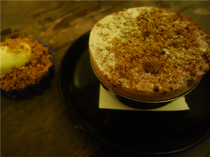 apple and blackberry crumble soufflé